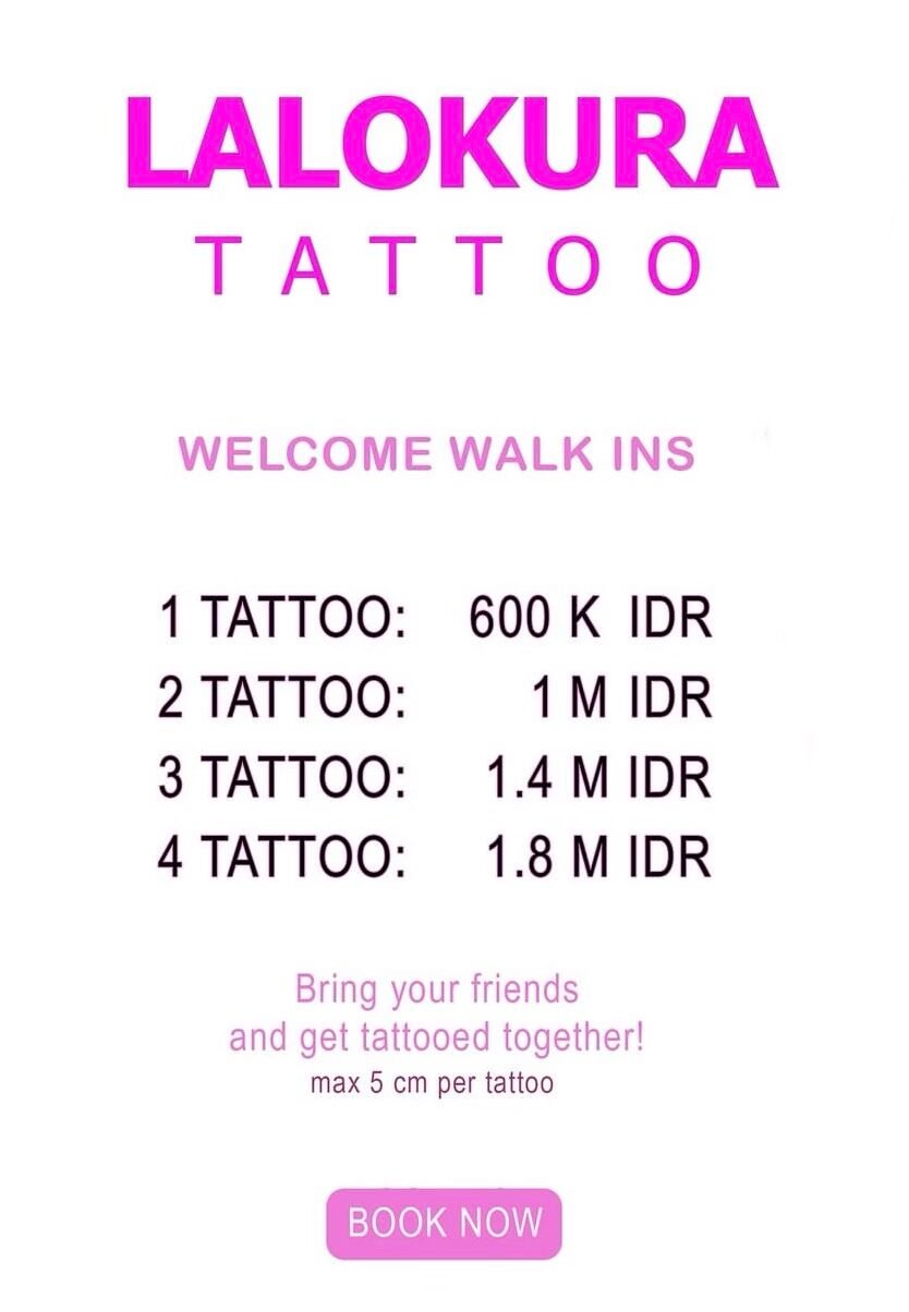 Tattoo prices at LaLokura Tattoo Studio in Canggu Bali